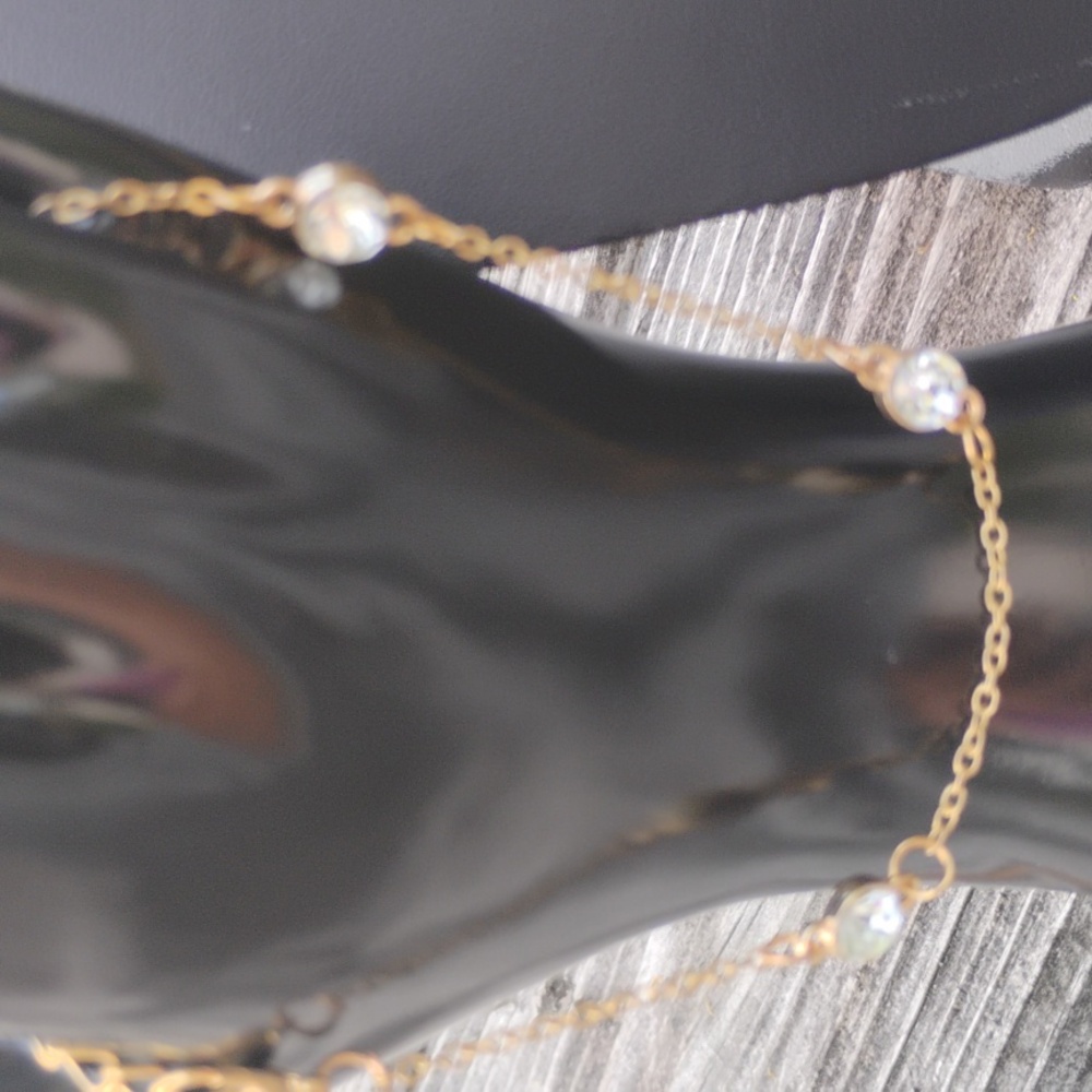 Amazing Gold Tone Iridescent Pendant On Chain With Crystal Set Bracelet - Picture 2 of 8